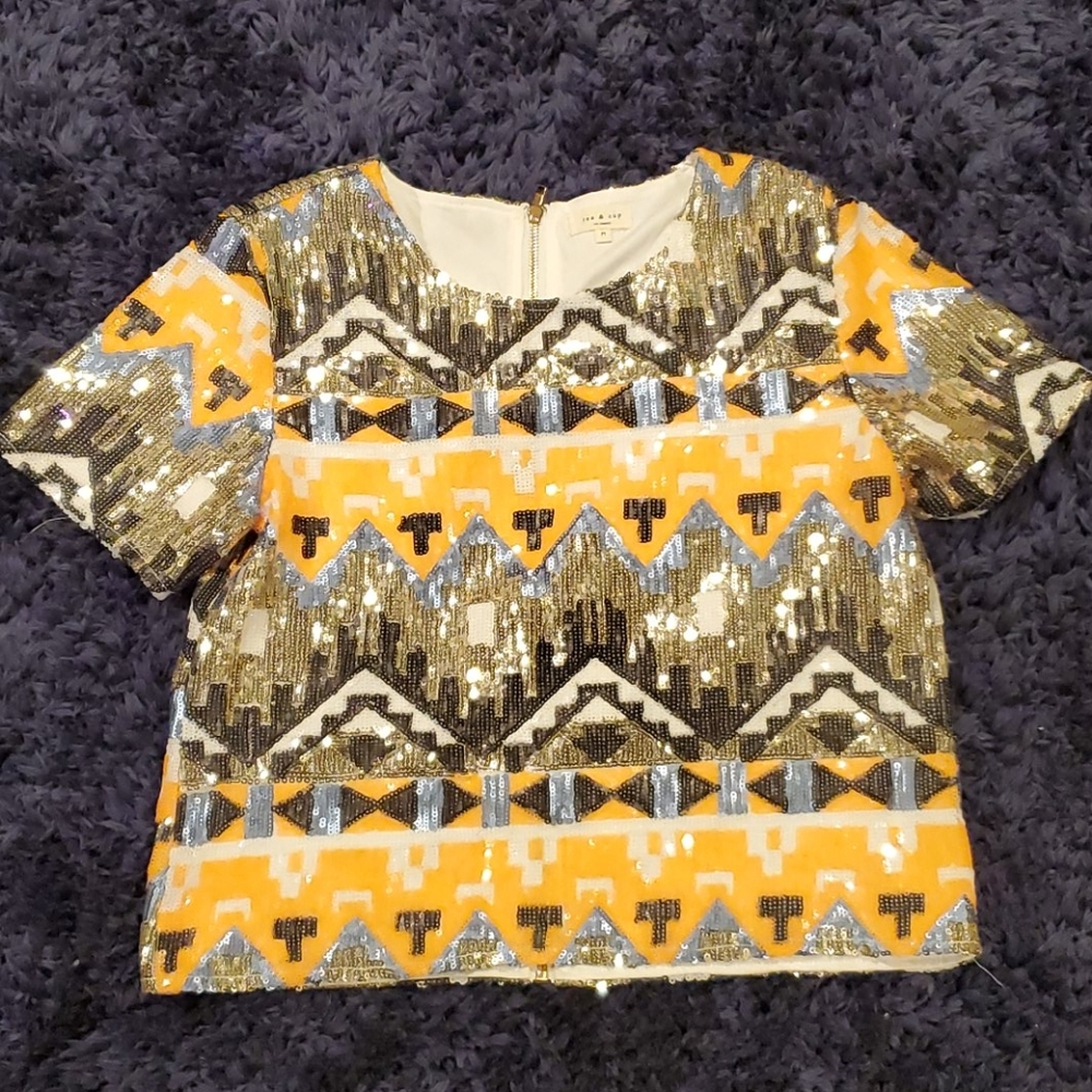Tea & cup crop sequin top